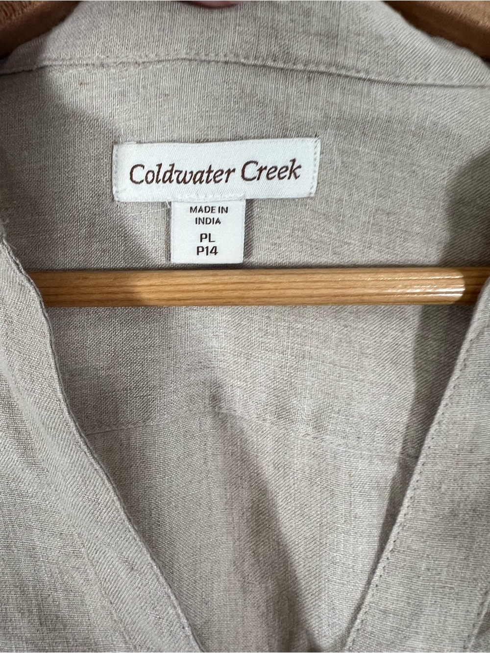 Coldwater Creek 100% Linen Button Up Shirt Womens Large Petite Beige India Made - Picture 9 of 13